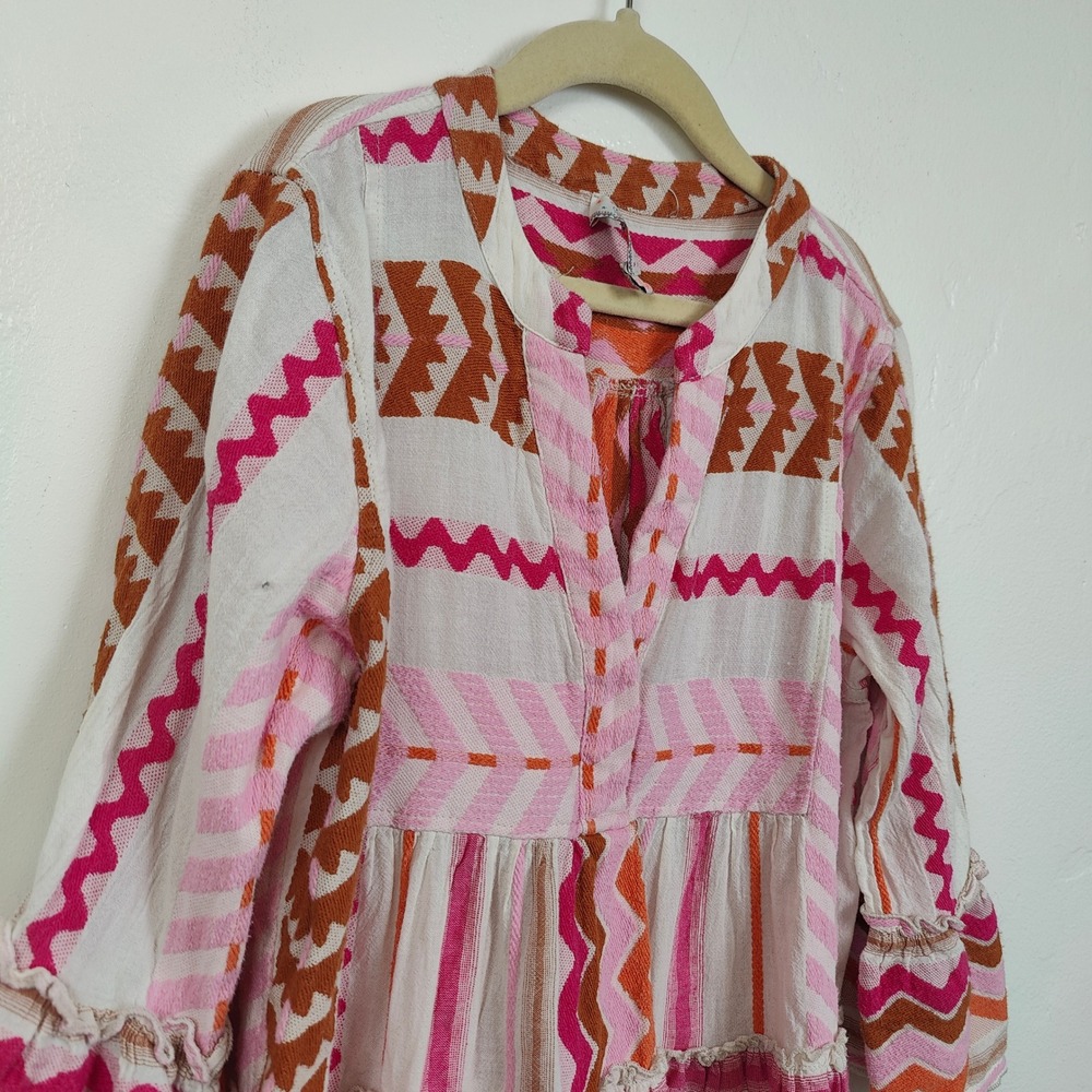 Devotion Twins Stars Ella Dress Girls 10-12 Pink Orange Geometric Boho Tiered - Picture 3 of 9